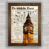 Quadro com fundo em jornal , imagem do relógio Big Ben Londres .