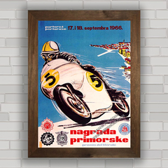 Quadro decorativo moto antiga de competição e corrida .