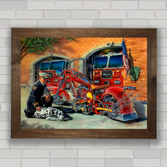 Quadro decorativo com pôster caminhão de bombeiro .