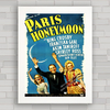 Quadro decorativo de cinema , com imagem pôster do filme Lua De Mel em Paris .