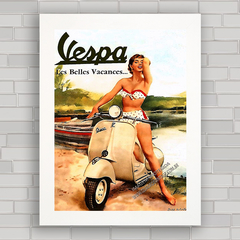 Quadro decorativo propaganda moto antiga Vespa scooter .