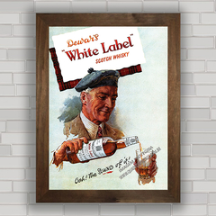 Quadro decorativo propaganda anúncio antigo uísque White Label .