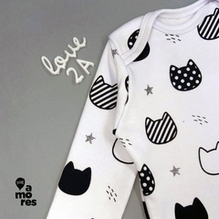 Body Manga Longa Cat Head - Dois Amores Baby & Pet