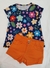 Conjunto Infantil Feminino Blusa Estampas Flores + Short Laranja