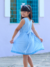 Vestido Crepe Saia Franzida com Faixa e Sianinha Infantil - Azul - comprar online