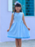 Vestido Crepe Saia Franzida com Faixa e Sianinha Infantil - Azul