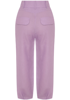 Calça Feminina Cherry Lilac 100% linho liso. Com detalhe de pregas na frente. Marca Le iris