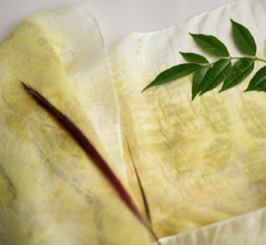 Echarpe de seda folha de cinamomo e capim roxo tingimento natural Fernanda Mascarenhas