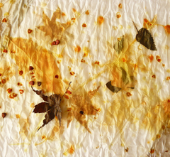 Echarpe de seda folhas de momiji, café e urucum tingimento natural Fernanda Mascarenhas