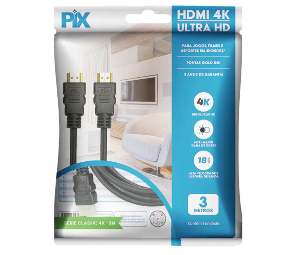 Cabo Hdmi 2.0 Hdr 4k Ultra Hd Pix Gold 20 Metros Série Plus