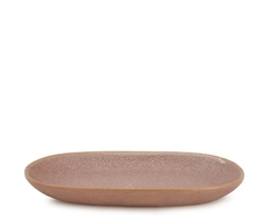 Centro de mesa minimalista oval em cerâmica na cor rosa nude, ideal para decoração de ambientes.