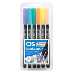 Marcador artístico dual brush tom pastel estojo com 06 cores - cis