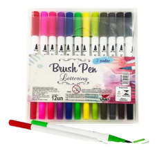 Caneta Dual Fineliner Brush Pen Com 12 Cores Coloridas - Vmp