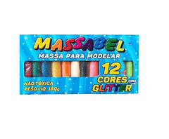 Massa Para Modelar 12 cores Com Glitter - MASSABEL