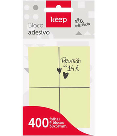  Bloco Adesivo Keep 400 folhas com 4 blocos 38x50mm Amarelos 