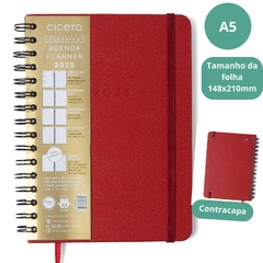 Agenda CICERO A5 2025 - Planner Semanal Anotações WIRE-O CLASSICA VERMELHO QUENTE - comprar online