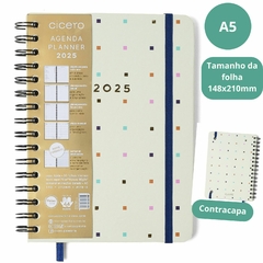 Agenda CICERO A5 2025 - Planner Semanal Anotações WIRE-O BOSSA NOVA PONTOS OFF WHITE - comprar online