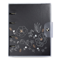 Caderno Argolado Com sobrecapa de PVC - Tamanho Colegial - 16,5 X 24cm Coleção NOIR FLORES