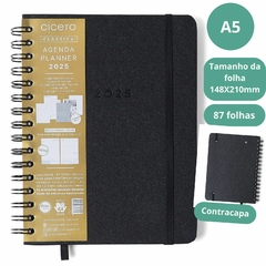 Agenda CICERO A5 2025 - Planner Wire-O Semanal Notas c divisória CLASSICO PRETA - comprar online