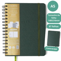 Agenda CICERO A5 2025 - Planner Wire-O Semanal Notas c divisória CLASSICO VERDE OLIVA - comprar online