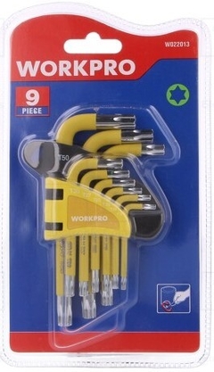 Juego 9 Llaves Allen Torx Cortas Cromo Vanadio Workpro W022013