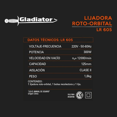 Lijadora Roto Orbital Lr605 Gladiator - comprar online