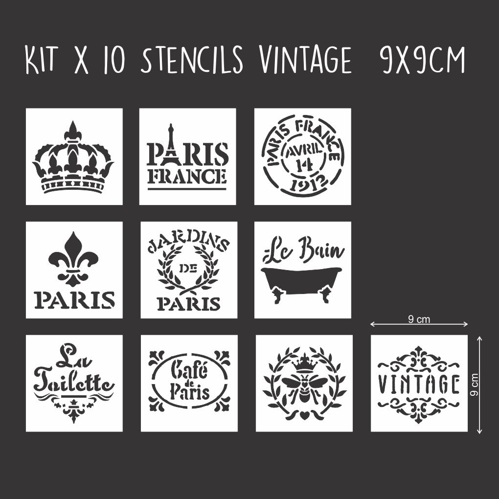 Kit x 10 Stencils 9 x 9 cm Vintage - NORESTE IDEAS