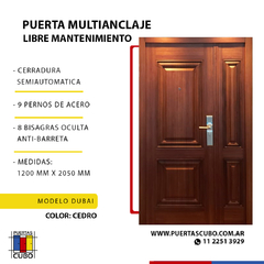 Puerta Residencial Blindada Multianclaje SemiAutomatica Hoja 90mm - Modelo Dubai -