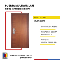 Puerta Blindada Multianclaje; 7 Anclajes, - Modelo Viena - - comprar online