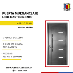 Puerta Blindada Multianclaje; 7 Anclajes Con Barral, Hoja 70mm Negra - Modelo Miami - - comprar online