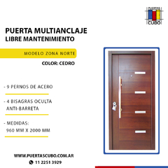 Puerta Blindada Multianclaje; 7 Anclajes Barral Hoja 70mm Simil Madera - Modelo Zona Norte - en internet