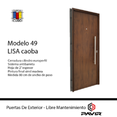 Puerta Modelo 49 Lisa Simil Madera De Seguridad Hoja De 2" De 0,80 PAVIR