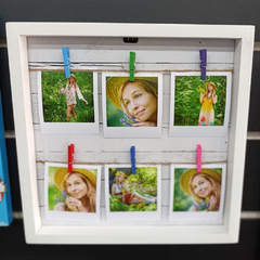 CUADRO CON BROCHES 24X24 CON 6 MINI POLAROID INCLUIDAS