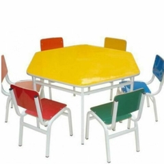 Cod. 8606 - Conjunto de Mesa Sextavada Infantil com 6 Cadeiras