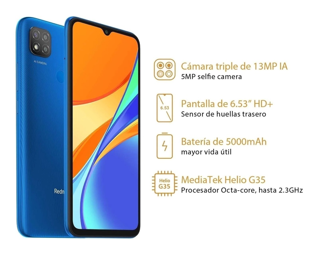 Smartphone Xiaomi Redmi 9C (6.53) HD+ MediaTek Helio G35 2.3GHz 3GB RAM  64GB Almacenamiento Interno 5000 mAh Android 10 Azul