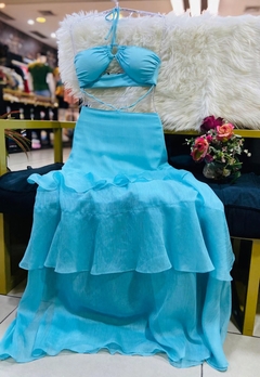 Vestido Longo Azul Babado MO