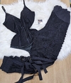 Conjunto Preto Renda Bordado PW