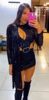 Vestido Preto Paetês Manga MB