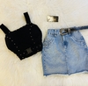 Cropped Preto Bordado CK