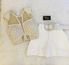 Cropped Creme Bordado Renda VL