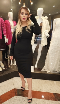 Vestido Midi Preto Bordado AV