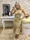 Vestido Midi Dourado Renda Bordado VL