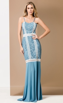 Vestido Longo Azul Renda AV