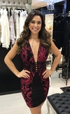 Vestido Preto Vermelho Bordado AV