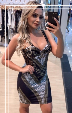 Vestido Preto Estampado Bordado VL