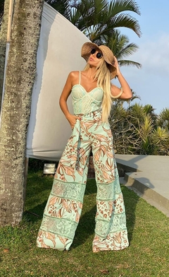 Calça Verde Pantalona Estampado VL