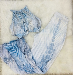 Conjunto Longo Azul Plissado Termo MB