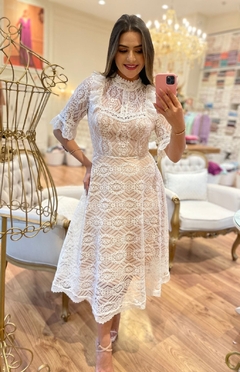 Vestido Midi Branco Nude Renda DM (