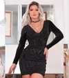 Vestido Tubinho Preto Veludo Bordado PW