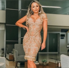 Vestido Tubinho Nude Bordado VL